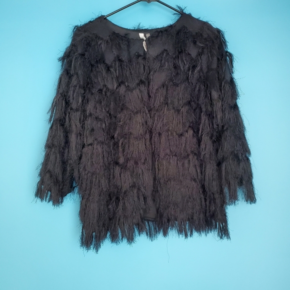 NY Collection Size Medium Shaggy Black Jacket - Picture 1 of 6
